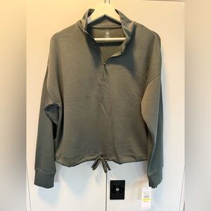 GAIAM women's Olive Zip-Up Mock Neck Sweater